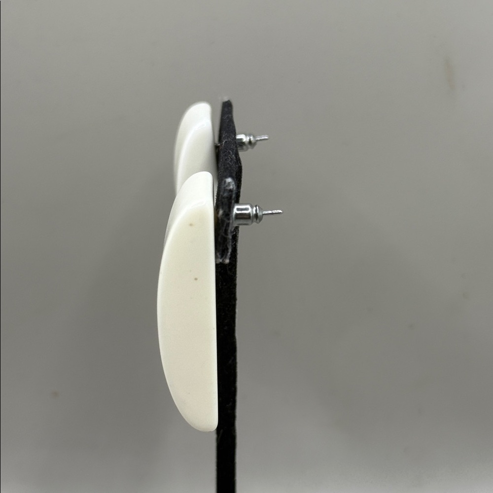 Vintage White Rectangle Dangle Drop Statement Ear… - image 2